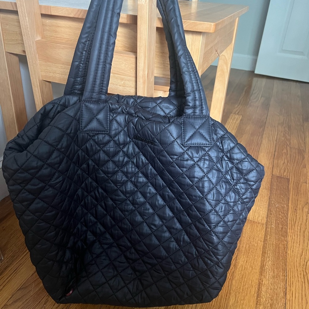 MZ Wallace, black, Medium metro deluxe quilted nylon tote